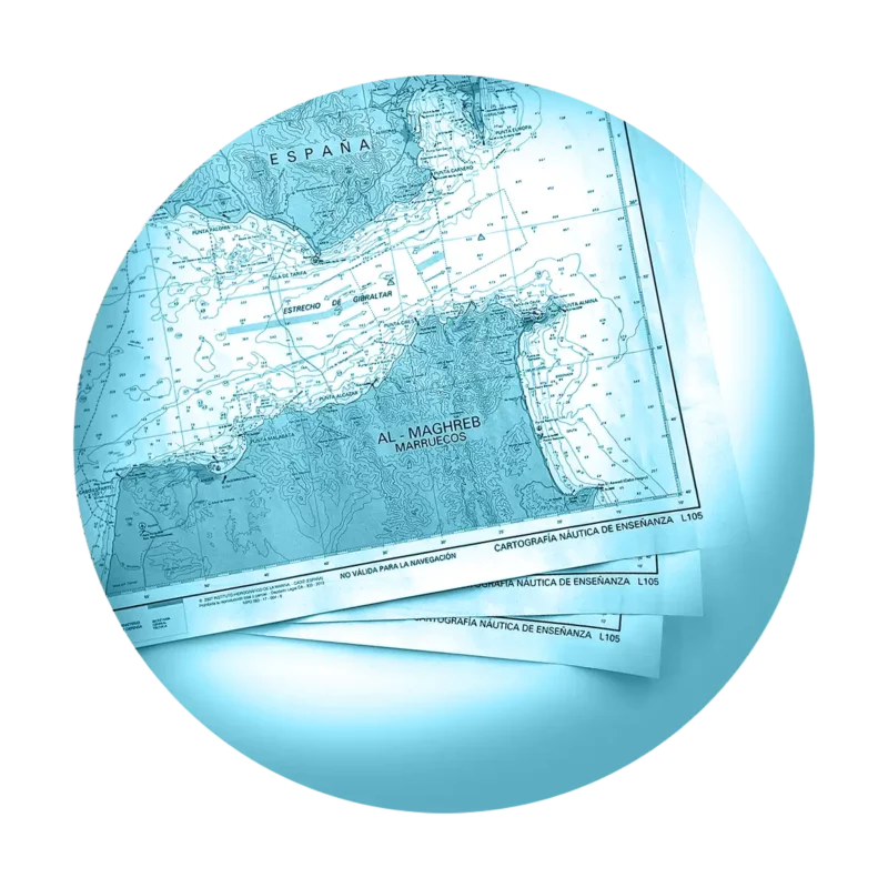 Juego de 10 cartas de navegación L 105 (Carta del estrecho) para el desarrollo de los ejercicios de carta de navegación.